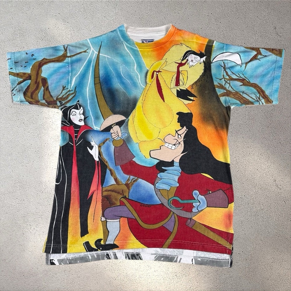 Vintage 90s Disney Villains AOP Shirt Fits Adult 2XL Maleficent‎ Hook Cruella